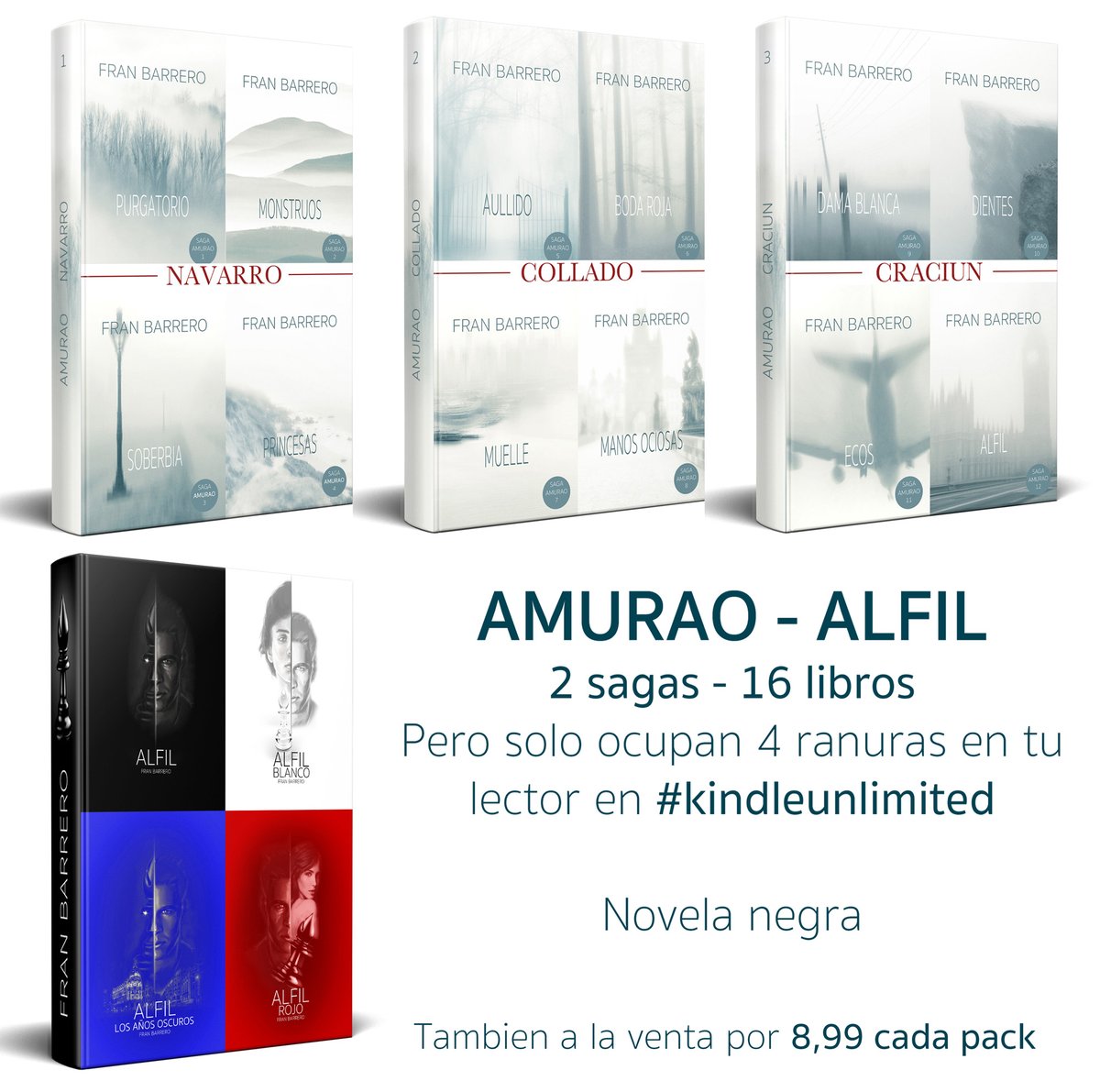 VenusFranB's tweet photo. Si lees en digital o con el servicio de #KindleUnimited, tienes las ediciones en pack de las sagas #Amurao y #alfil.

Amurao 1-2-3-4: https://t.co/6EbdxoWZ9X
Amurao 5-6-7-8: https://t.co/g5B4fz8itd
Amurao 9-10-11-12: https://t.co/nFh9qPtEb8
Alfil: https://t.co/ICXj6q5ZSM https://t.co/ZAbbnCZncs