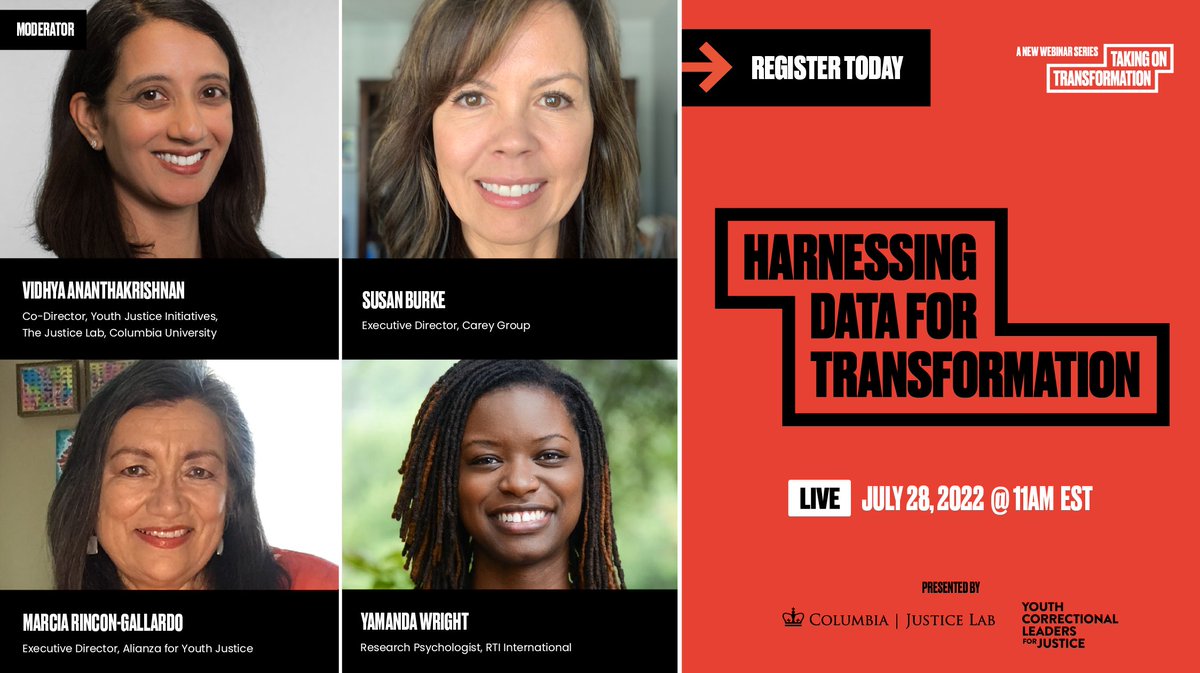 TOMORROW! Check out this panel on harnessing data to transform youth justice → July 28 @ 11 am ET! Register to learn more: bit.ly/3uMznDX