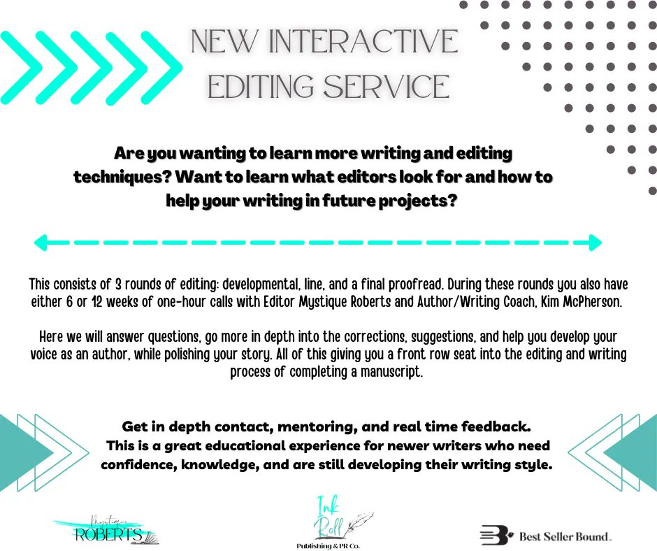 MystiqueRoberts's tweet photo. Our new editing interactive service. More than just an edit, a learning experience to help you grow as an author. This gives you more knowledge and growth as an author that you can use in all of your future writing. #author #editor #writer #writing #amwriting #authorslife https://t.co/sIamktQrLY