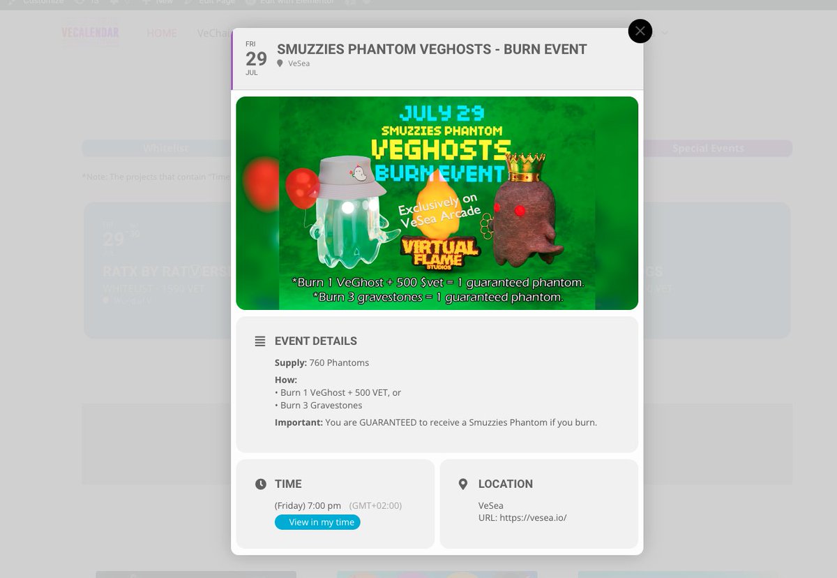 VeCalendar's tweet photo. 🔥 Burning time it's coming 🔥

On the 29th of July 🗓️ @VFlameStudios is bringing to us the @VeSmuzzies Phantom Veghosts burning event on 📍 @VeSeaOfficial 

More details on https://t.co/NnahbdzeiB 👏

Get your Ghosts ready 🔥👻🔥

$VET #VeChain #NFT #VeFam https://t.co/HuVdaEbkBr