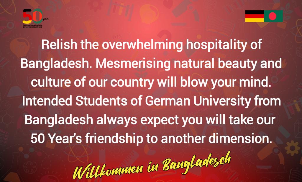 ana_sahahaha's tweet photo. Relish the hospitality, mesmerizing natural beauty, and culture of Bangladesh. Intended Students of German University from Bangladesh always expect you will take our 50 Year's friendship to another dimension. #WillkommeninBangladesch #ThankYou 

@JRJanowski85

@GermanEmbassyBD https://t.co/fmcRiiY6C8