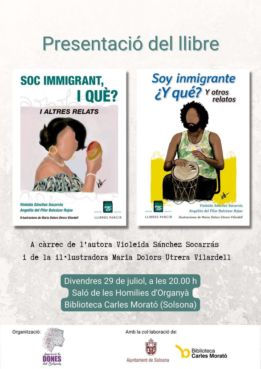 Violeida Sánchez Socarrás (@sanchezvioleida) on Twitter photo Si el viernes estás en #solsona <a href="/dolorsUtrera/">M.Dolors Utrera</a> y yo, te convidamos a conocer a nuestros #inmigrantes
A las 20 en la #bibliotecamunicipal ❤️ Si el viernes estás en #solsona <a href="/dolorsUtrera/">M.Dolors Utrera</a> y yo, te convidamos a conocer a nuestros #inmigrantes
A las 20 en la #bibliotecamunicipal ❤️