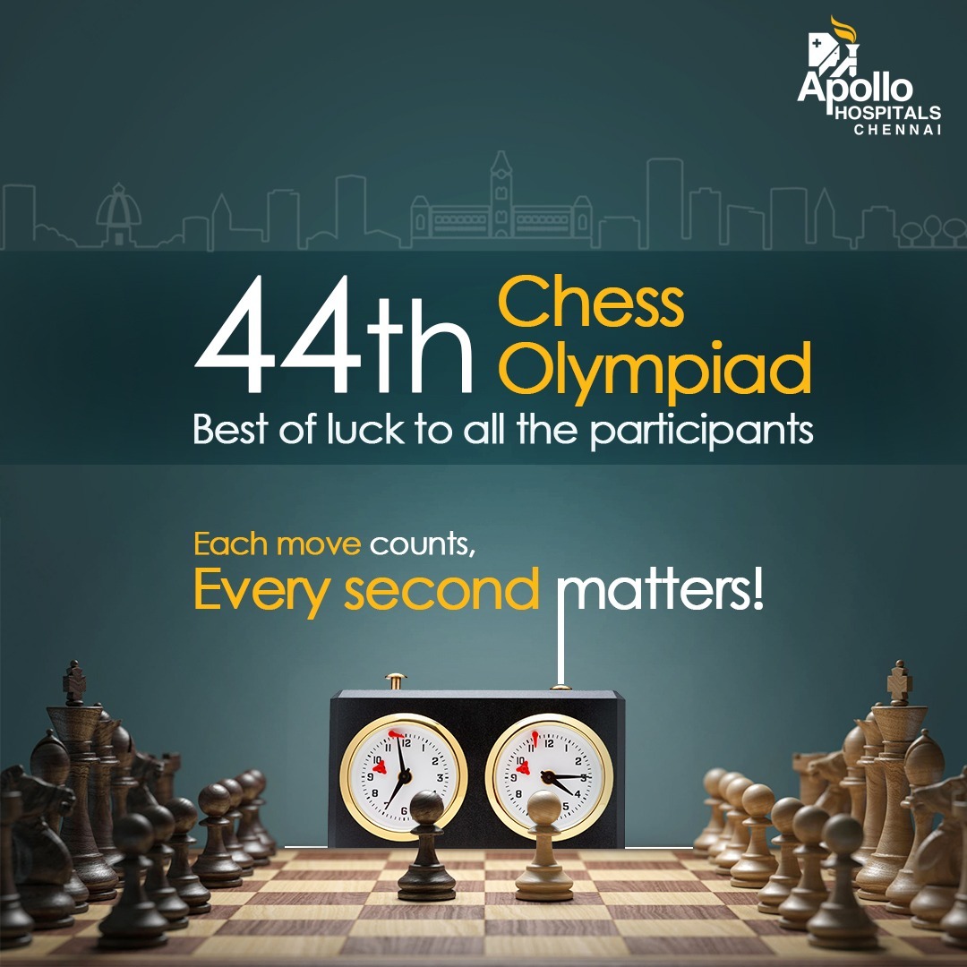 Apollo_Chennai's tweet photo. The 44th Chess Olympiad is here. And we wish each one of you participating the best of luck. May the best player win!
#44thChessOlympiad #ChessOlympiad #Chess #ApolloForYou #ApolloChennai https://t.co/7eF3jmjHvH