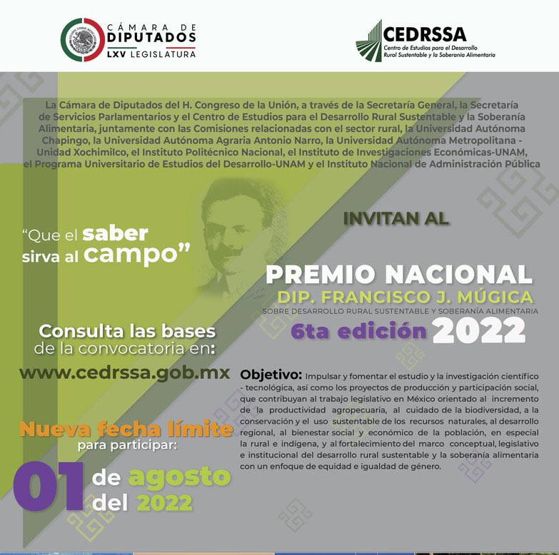 UIEMOficial's tweet photo. #FamiliaUIEM ¿Tienes alguna propuesta que aporte al desarrollo del campo mexicano?, esto te interesa, #CEDRSSA te invita a participar en #PremioFranciscoJMúgica, 6ta edición, 2022. Consulta las bases en: https://t.co/68OVH81cH8
Registro: https://t.co/FmZa1LUEMT #SomosUIEM https://t.co/ObzjSqjQvD