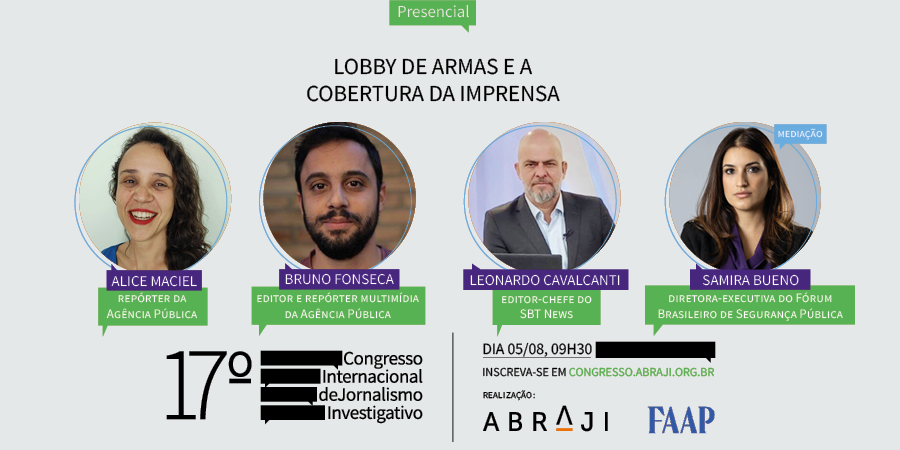 abraji's tweet photo. 🤔Como os jornalistas investigam o mercado de armas no Brasil? A Abraji convidou para o 17º Congresso alguns especialistas no assunto para falar de suas experiências cobrindo o lobby de armas no país 👇 https://t.co/eci7ujcw94