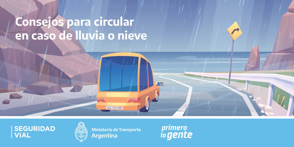 🌧️❄️🌨️En caso de lluvia o nieve, debemos extremar las precauciones al conducir. 
Es importante tener en cuenta que se modifica la adherencia de los neumáticos, la respuesta de los frenos y se dificulta la visibilidad. 

Tené en cuenta estas recomendaciones: #ViajáSeguro
👇