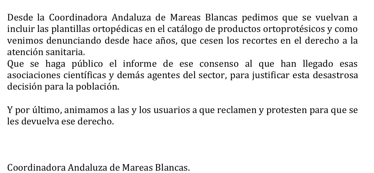 La Coordinadora Andaluza de Mareas Blancas exige la retirada del «plantillazo» del Gobierno de <a href="/JuanMa_Moreno/">Juanma Moreno</a> y que muestre los informes técnicos que lo respaldan <a href="/portusanidad/">Marea Blanca Sevilla</a> <a href="/MareaSanidad/">Marea por la Sanidad Pública Málaga</a> <a href="/MareaBlancaCord/">Marea Blanca Córdoba</a> <a href="/MareaJaen/">La Marea del Cucharón Jaén</a> <a href="/MesaDefensaSani/">ⓂEDSAP #MareaBlanca</a> <a href="/mareablancaESP/">Marea Blanca Estatal</a>