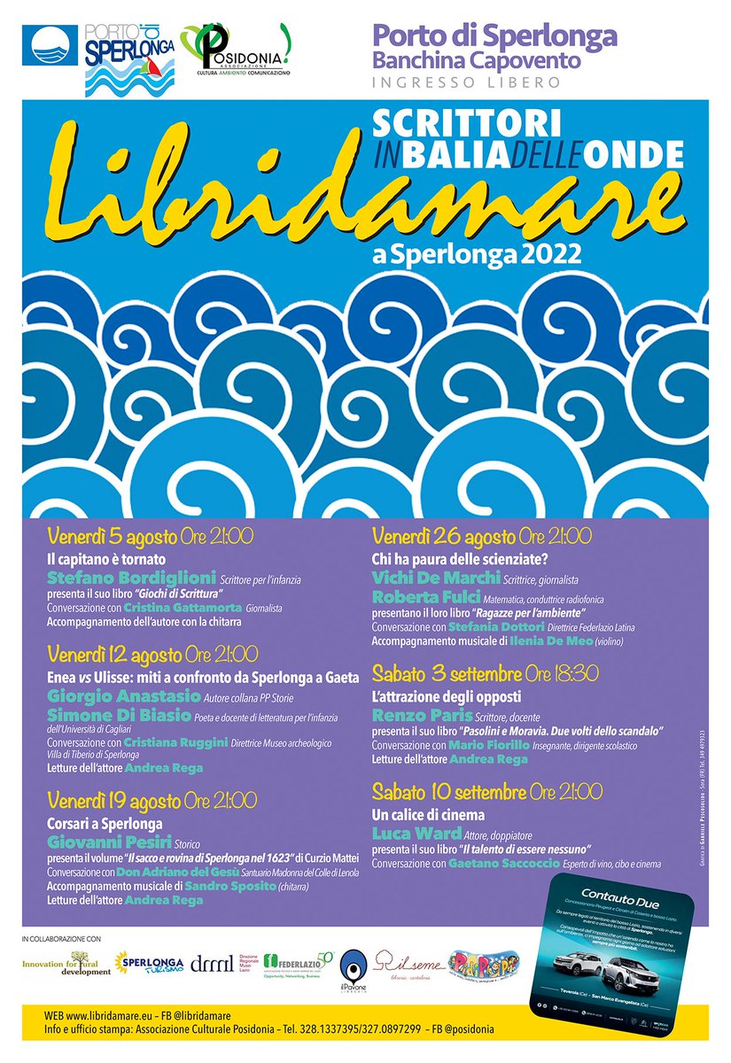 Torna Libridamare a Sperlonga con "Scrittori in balia delle onde"! Ecco il programma della sesta edizione estiva della nostra rassegna :) Vi aspettiamo a #Sperlonga!