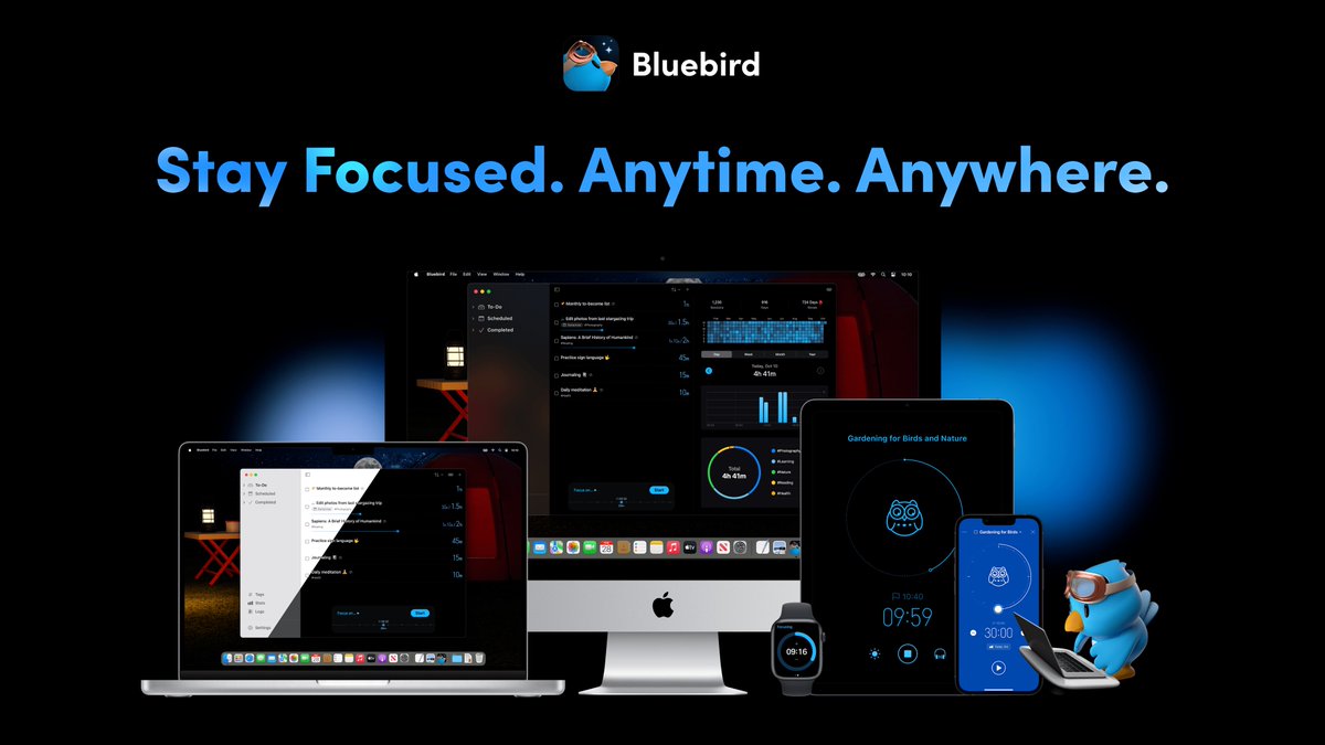 Bluebird 3.0 is here!

・Bluebird for Mac
・A vastly enhanced iPad app
・More comprehensive stats
・Instant focus timer sync
・Accessibility improvements

You can now stay focused anytime, anywhere!

apps.apple.com/app/id14787574…