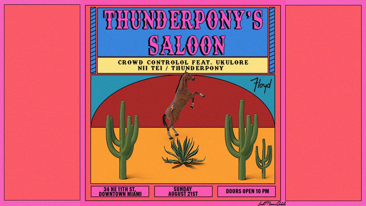 We heard <a href="/itsThunderPony/">Thunderpony</a> is throwing a shindig in <a href="/floydmiami/">floydmiami</a> saloon Sunday, August 21st!

Giddy up

#LinkMiamiRebels
TIX---&gt;
link.dice.fm/tpsaloon