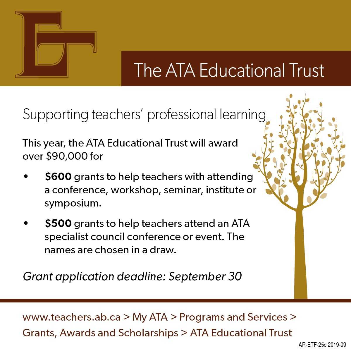 Are you planning to attend a workshop, symposium, or Specialist Council conference next year? There's funding available to support you! Apply by Sept 30 through the ATA's Educational Trust: loom.ly/fUK0uIk #AbEd