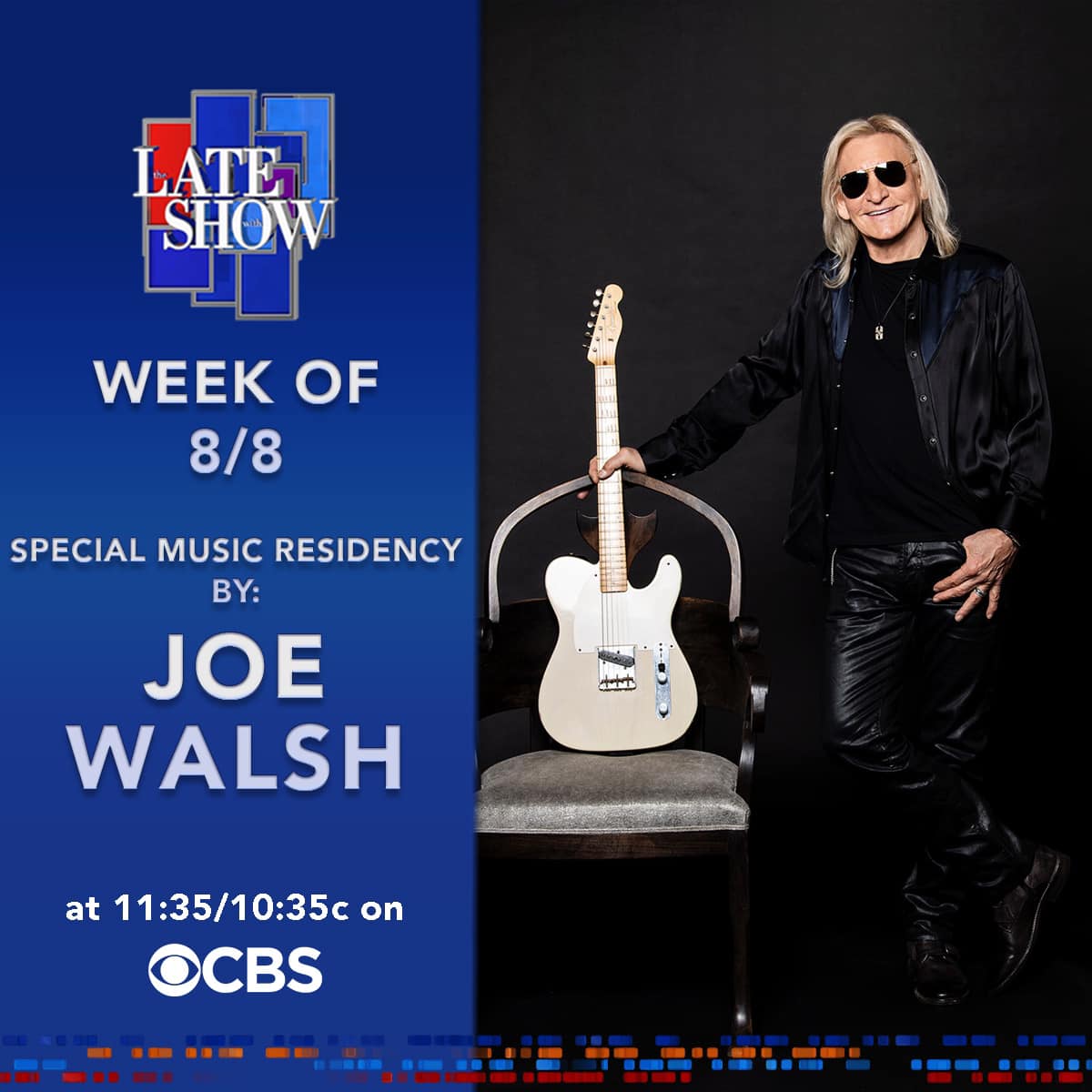 Our founder @JoeWalsh will be moonlighting as one of the first ever resident bandleaders over at The Late Show with Stephen Colbert the week of 8/8. What an honor and what a gas this is going to be! Joe will also share details about VetsAid Ohio!