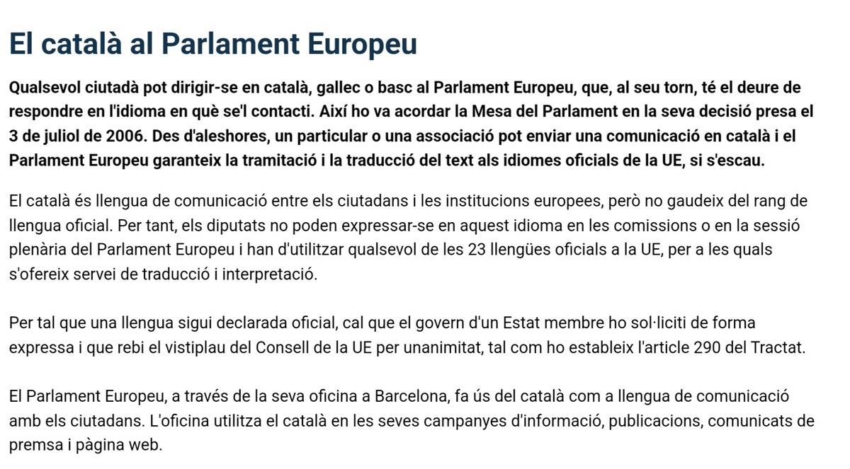 KRLS's tweet photo. L'Espanya que expulsa del seu Parlament els diputats que hi parlen en català és l'Espanya que haurà d'aconseguir que es pugui parlar en català al Parlament europeu. Francament, no sé si resultaran molt convincents...

En tot cas, aquí el @Europarl_CAT explica com funciona: https://t.co/4vTiJPCzO2