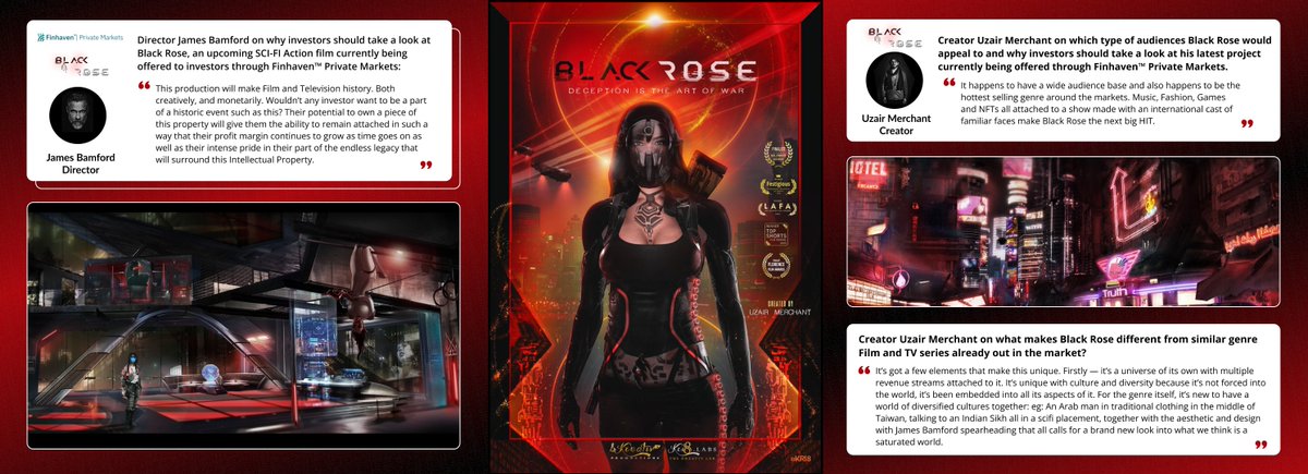 FinhavenHQ's tweet photo. ‘Black Rose’ is an upcoming action-packed futuristic Sci-Fi Film and TV series from the team involved in the #Arrow and #SupermanAndLois TV series @uzairmerchant and @JamesBamford
 
Access this deal through Finhaven™ Private Markets.
 
https://t.co/HVUAv5gGH6 https://t.co/IXZxUmlDfj