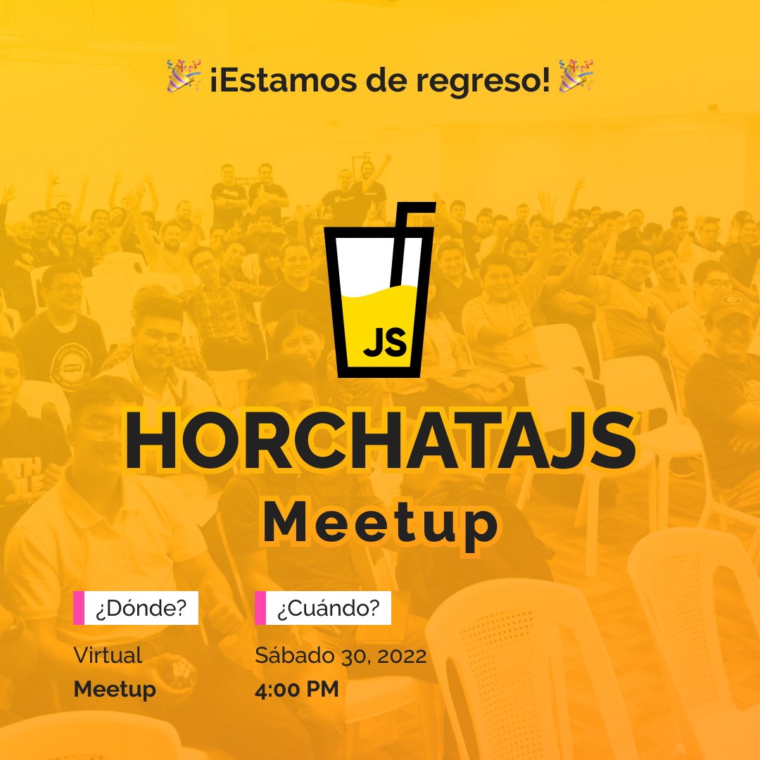 HorchataJS's tweet image. ✨Casi nos íbamos porque el código no compilaba 😎 pero estamos de regreso con una nueva edición y recargada de HorchataJS 🙌🏻✨
 
📆 Sábado 30 de julio
🕐 🇸🇻 🇬🇹 🇭🇳 🇳🇮 4PM / 🇲🇽 🇨🇴 🇵🇪 5PM / 🇦🇷 7PM

¡Seguimos por más HorchataJS! 💻

#horchatajs #meetup #elsalvador #tech #javascript