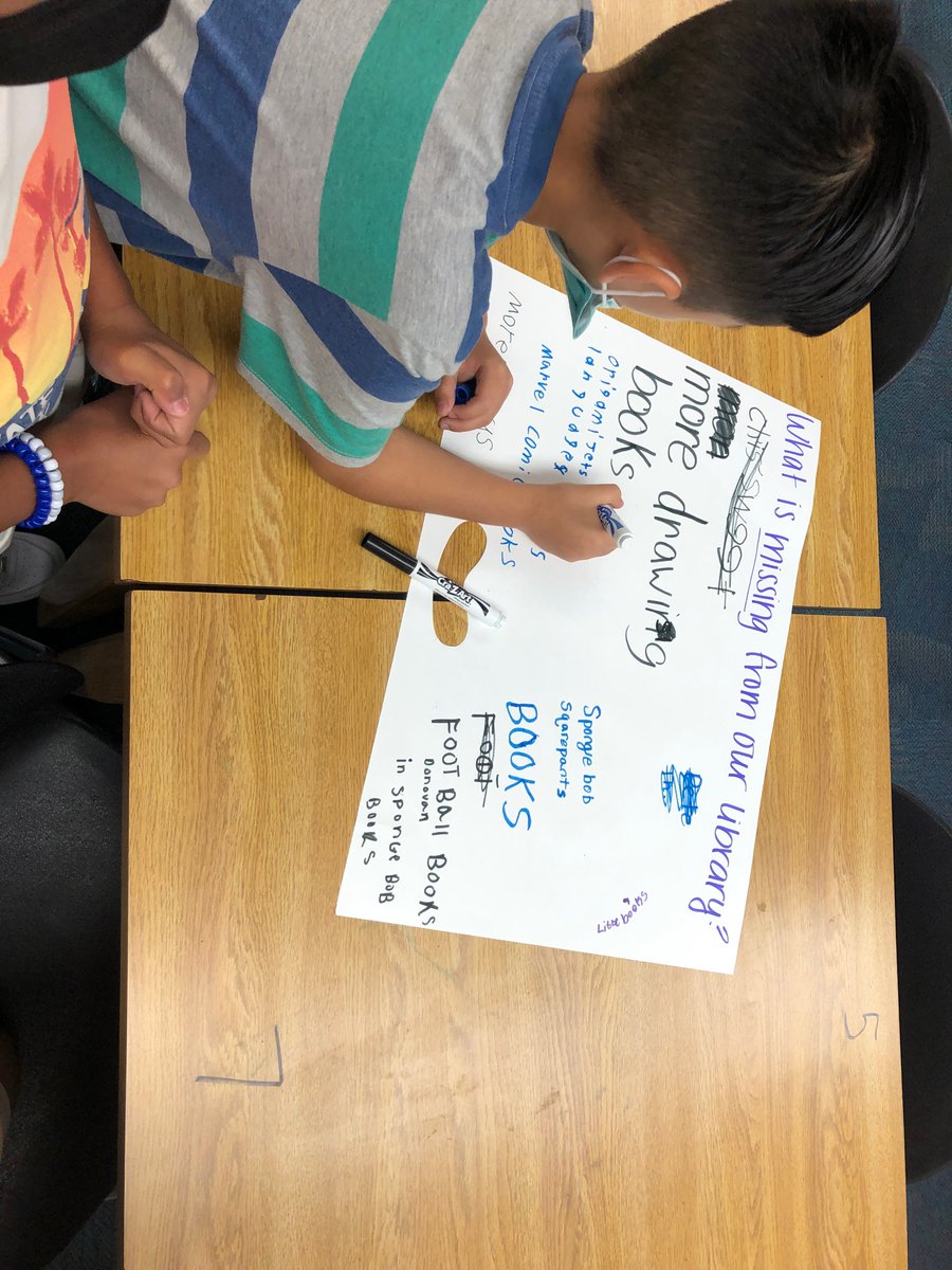 Hey_Ms_Haight's tweet photo. starting the year off with student voice! after reviewing expectations, i asked students what we are missing, what they want to see more of, and the “vibe” we want in our library space. https://t.co/xbmbPJD73W