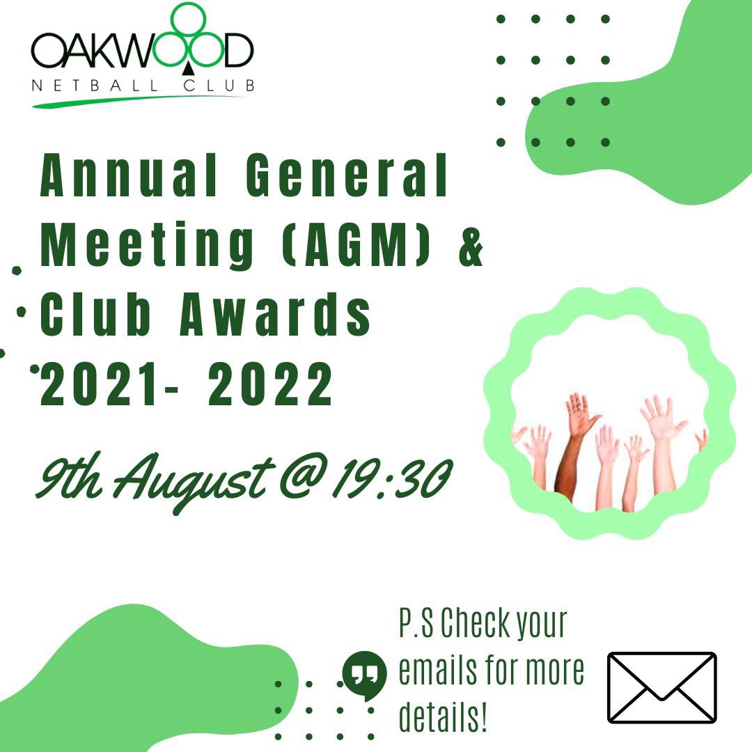*SAVE THE DATE* Oakwood's AGM and club awards will take place virtually via Google Meet. In accordance with Oakwood's club constitution, it’s vital that all members attend this meeting. If you cannot attend, please can you email oakwoodnc@yahoo.co.uk by Mon 1st August 😄