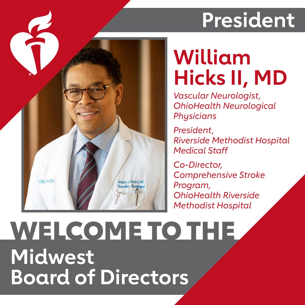 American Heart Association Ohio (@amheartohio) on Twitter photo Please help us in applauding Dr. BJ Hicks with <a href="/OhioHealth/">OhioHealth</a> for his newly appointed leadership role as president of the American Heart Association's Midwest Region Board of Directors! 👏 As President, Dr. Hicks will help transform the health of communities in the Midwest! Please help us in applauding Dr. BJ Hicks with <a href="/OhioHealth/">OhioHealth</a> for his newly appointed leadership role as president of the American Heart Association's Midwest Region Board of Directors! 👏 As President, Dr. Hicks will help transform the health of communities in the Midwest!
