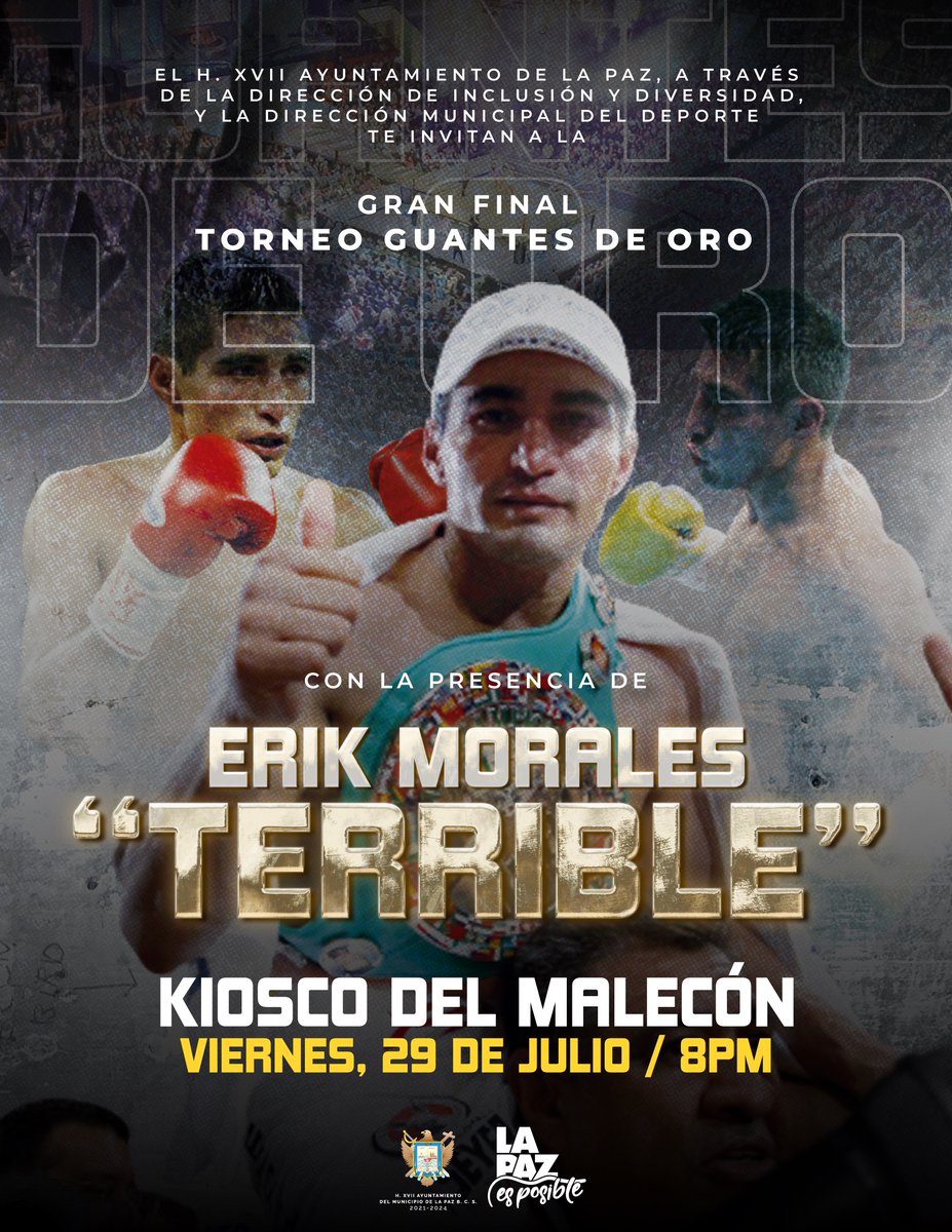 quirogamilena_'s tweet photo. Este viernes tendremos  la presencia del campeón mundial Erik Terrible Morales, en la gran final de “Guantes de Oro”, un torneo para detectar talentos en el boxeo juvenil de la Paz. https://t.co/r20bzp8ove
