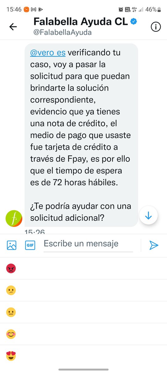 vero_es's tweet photo. @FalabellaAyuda Y aquí la epica respuesta....cero solucion las 72 hrs pasaron hace más de 40 dias https://t.co/tdjY7x4iP2