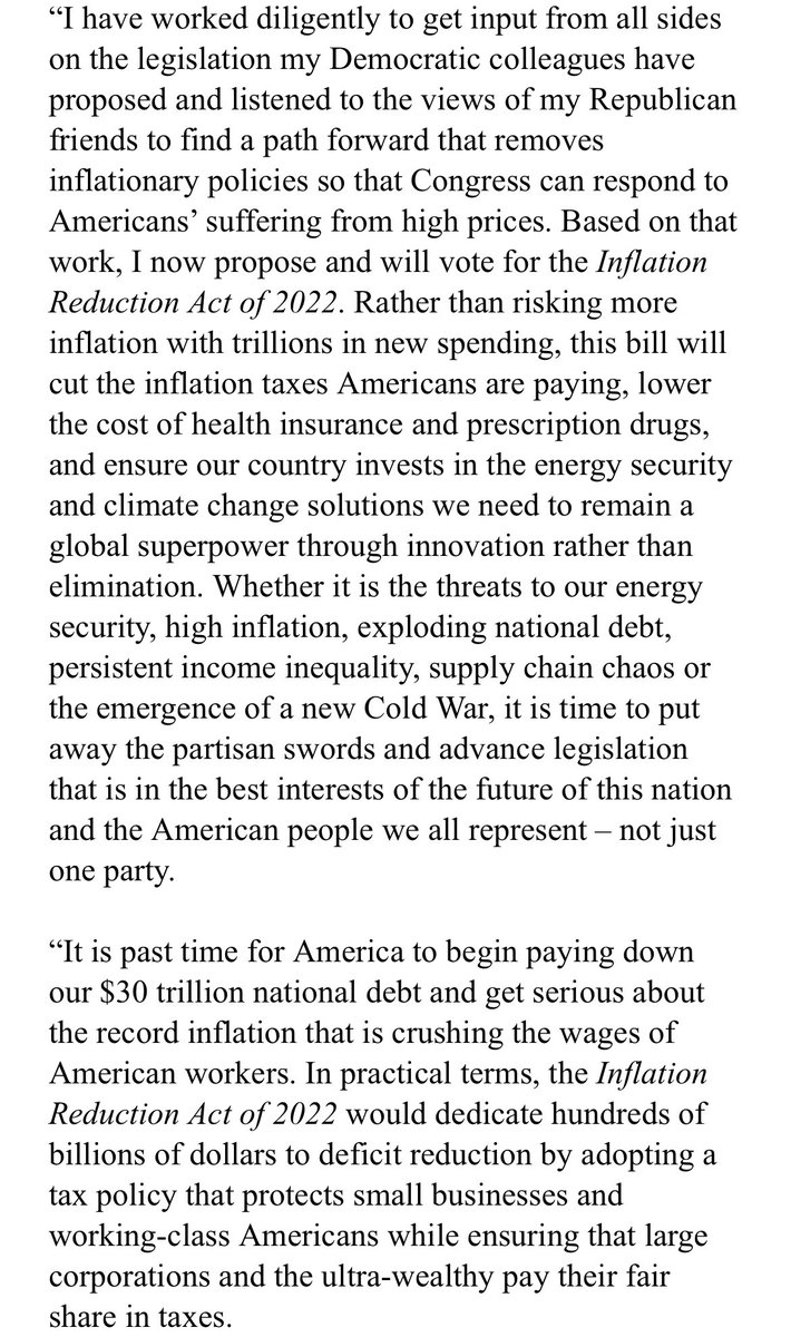 JakeSherman's tweet photo. 🚨MANCHIN says he’s reached agreement with Schumer on a reconciliation deal that deals with climate, energy, tax and health care. https://t.co/v3fRxP5n70
