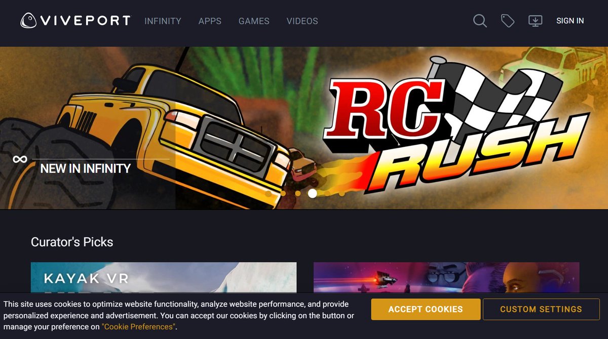 PuttyCAD's tweet photo. Very cool seeing the artwork I made for @TeaMonsterGames @psychicparrot RC RUSH up on the @Viveport header! Please check out this game it's had a lot of love poured into it! #supportindiegames #gamedev #indiedev #vr #vrgames #viveport #RCRush ❤️❤️❤️ https://t.co/l7ruVYQpkh
