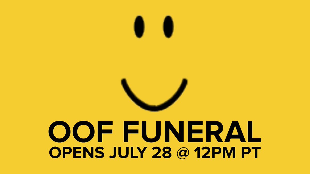 RBXNews_'s tweet image. The OOF Funeral opens tomorrow at 12PM PT on #Roblox. 

Retweet to spread the word! 🗣️

Link: roblox.com/games/10380426… #SaveTheOOF