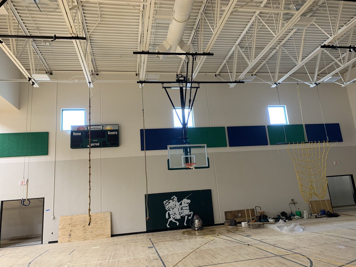 whsd_supt's tweet photo. Wall pads and PE equipment have been put up in the new elementary school gym. The art room is nearly ready for creative students to fill it! #VanguardPride https://t.co/JM1j29x897