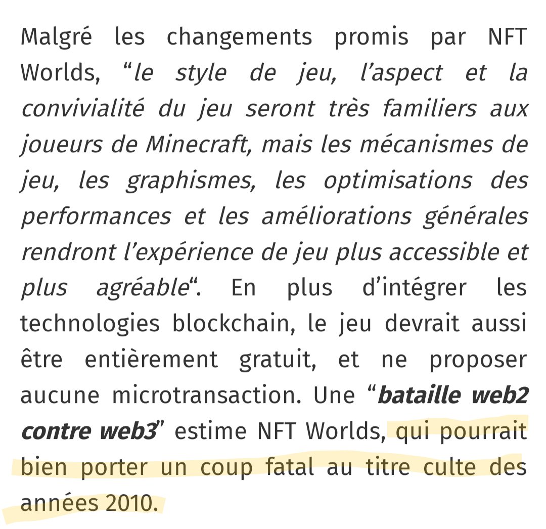 FrMinecraft's tweet photo. Une boîte qui ne peut plus utiliser Minecraft pour vendre ses NFT va créer son clone de Minecraft et lui "porter un coup fatal". La blague 🤣 https://t.co/kflJxGWLOI