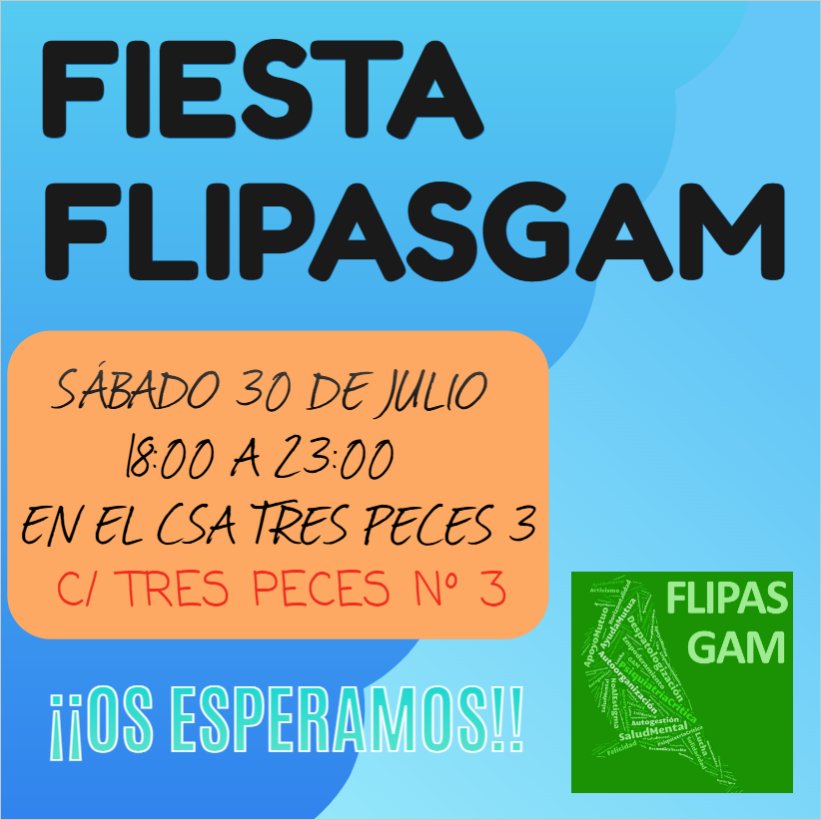 Este sábado 30 de julio vamos a reunirnos a las 18:00 en el CSA Tres Peces 3 para vernos las caras y pasar un rato agradable, pondremos música y compartiremos inquietudes. 

Esperamos veros el sábado.
