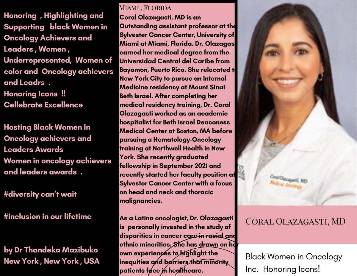 Meet the Distinguished Coral Olazagasti, MD ,an Outstanding Assistant Professor at the Sylvester Cancer Center, @univmiami   @UMiamiHealth .A trailblazer in head , neck & thoracic #cancerresearch , trained @NorthwellHealth  presented   @ASCO  & @ASCOPost . #honoringicons #ASCO22