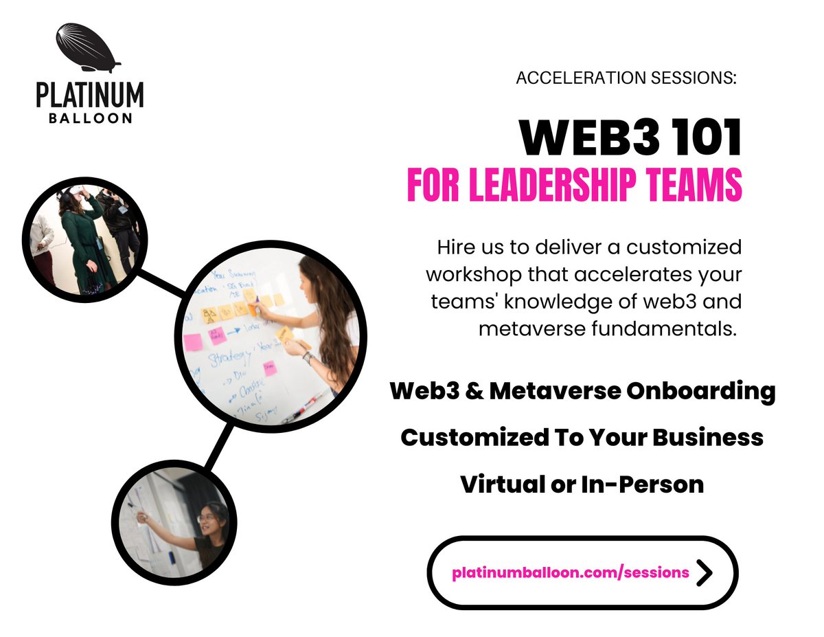 If you are an #agency or #brand leader that wants to onboard your teams for the fundamentals and opportunities of #web3 and the #metaverse, may I suggest this offer from web3 growth consultancy Platinum Balloon.

platinumballoon.com/sessions