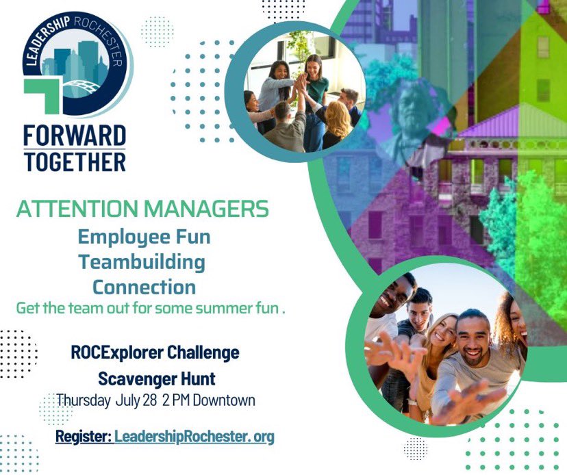 It is not too late to join us tomorrow as we explore #ROC together. Bring your friends, your team, your family. Let’s move #forwardtogether. Visit leadershiprochester.org/forward/ to learn more!