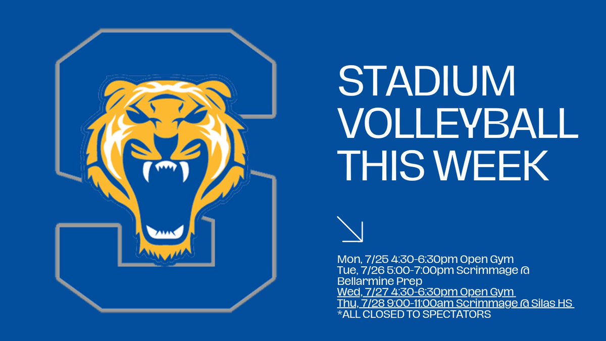 Last volleyball open gym is tonight 4:30-6:30pm. Tomorrow scrimmage at Silas 9-11am (closed to spectators). See you on the court, Tigers!