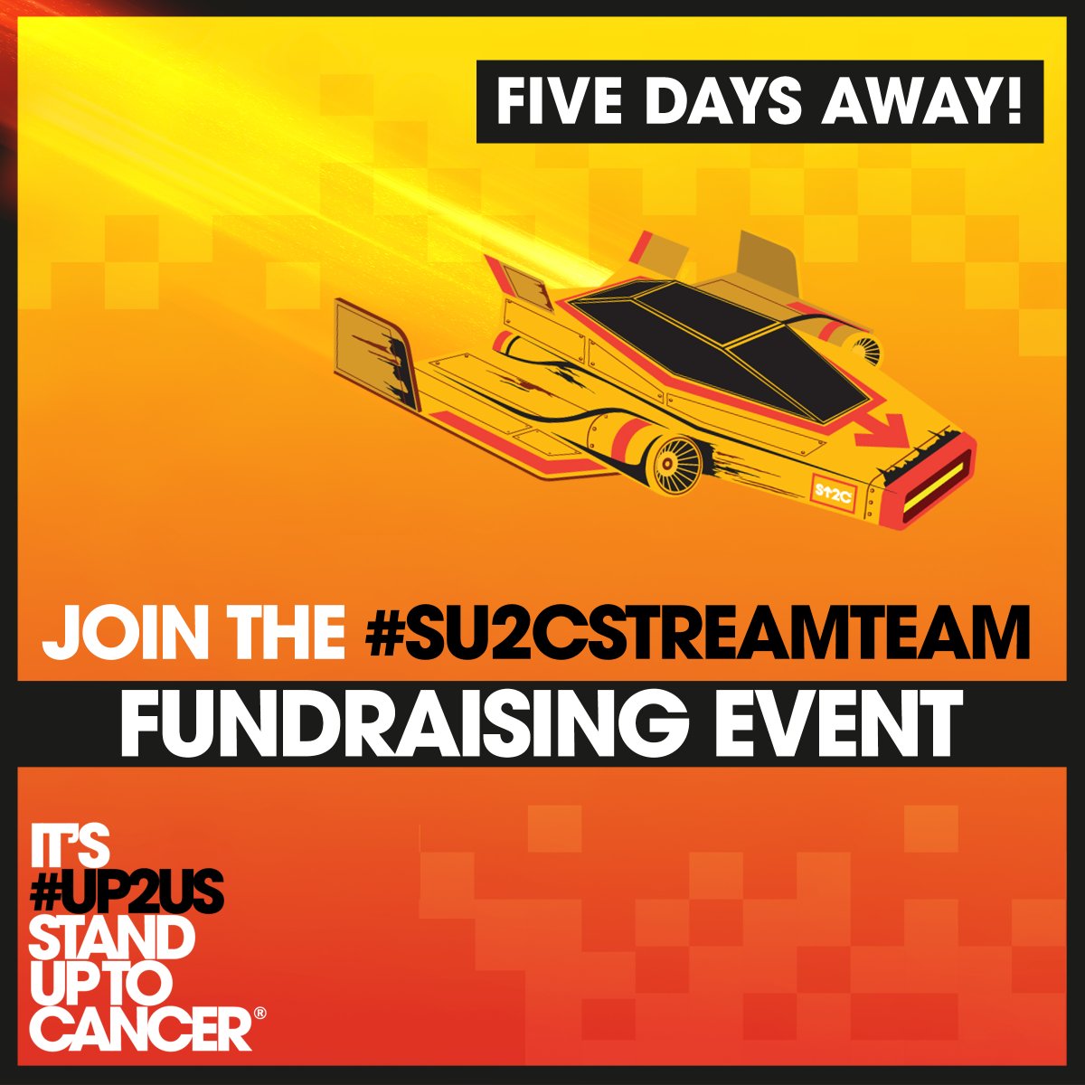 SU2C's tweet photo. We’re just FIVE days away from the start of the #Up2Us to #StandUpToCancer fundraising event! Come help us fundraise toward a future where every cancer patient is a long-term survivor. Join the #Su2CStreamTeam today: https://t.co/atVCxVSTaU. https://t.co/m0MVJhFiho