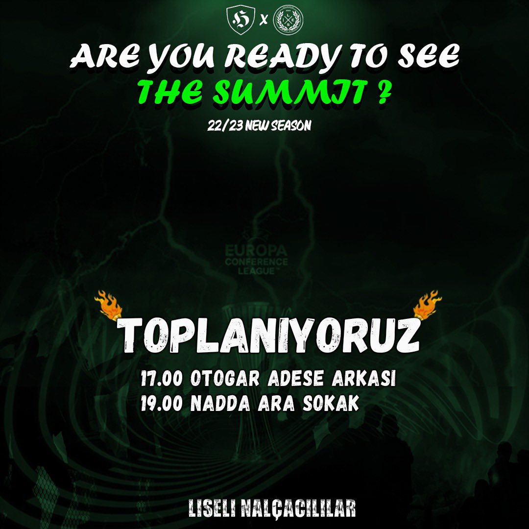 Are You Ready To See The Summit? Yarın oynanacak önemli karşılaşmada Konyaspor'umuzu Son Ses,Oturmadan,90 Dakika boyunca desteklemek için TOPLANIYORUZ✊

22/23 LİSE NEW LOOK 🦅

#alemdeliseliler