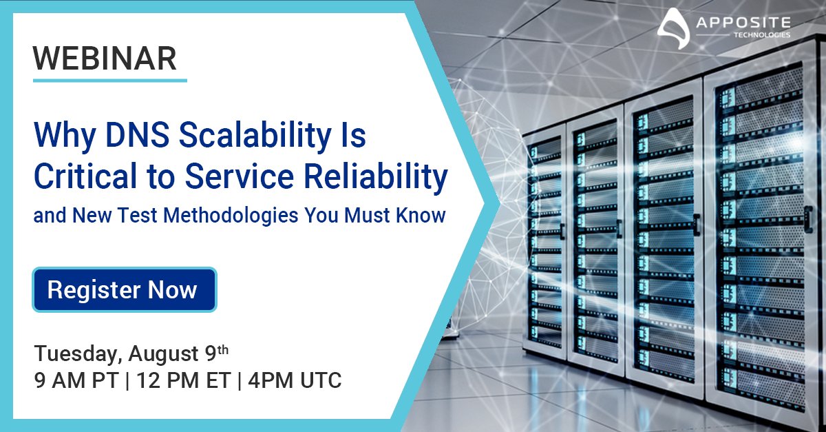 Apposite_Tech's tweet image. Join Apposite&apos;s #webinar on August 9th to learn essential new test methodologies to evaluate #DNS scalability, optimize DNS performance, and ensure #network reliability for ultimate customer satisfaction. Register now: tinyurl.com/2hymfjwj