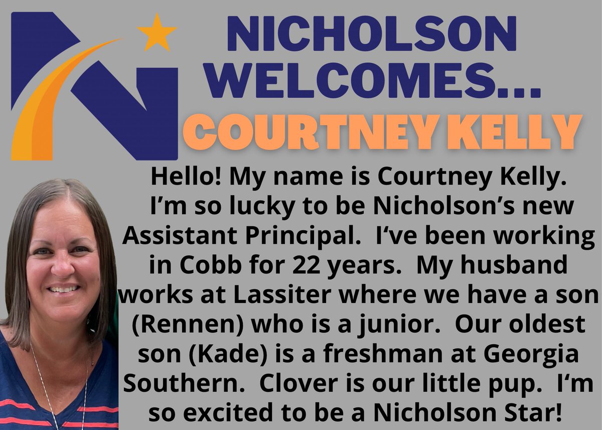 Nicholson is excited to welcome our amazing new staff members this year!

<a href="/NicholsonEleme2/">Nicholson Elementary</a> <a href="/hoilmanf1/">Faith Harmeyer</a> <a href="/CourtneyKelly05/">Courtney Kelly</a> <a href="/cobbschools/">Cobb County Schools</a>
#nicholsonstars