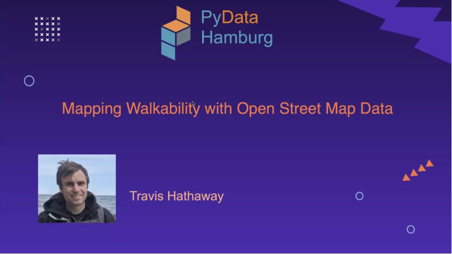 Our talk of the day has started! Travis Hathaway is sharing about Mapping Walkability with Open Street Map Data!🥳