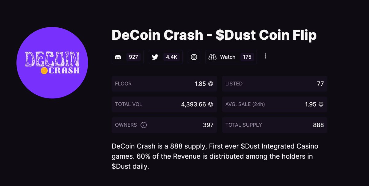 xxottic_eth's tweet photo. @IcedKnife @DeCoinCrash First dust coinflip game
The demo is out, check it out
Most underrated nft game https://t.co/WWoPvWDVtm