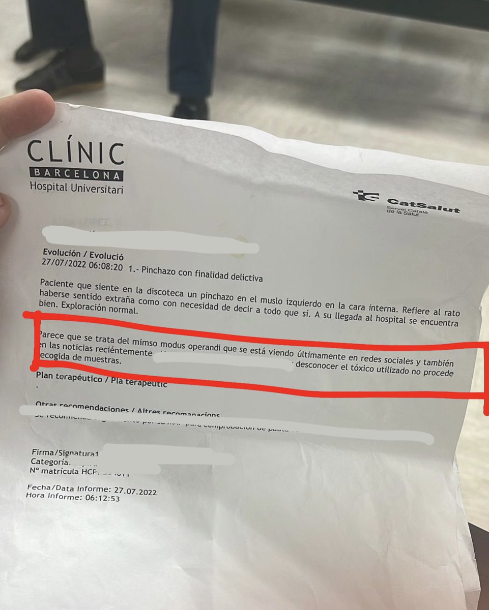 Tened mucho cuidado y si notais cualquier pinchazo pedir ayuda rápido. Pido máxima difusión, adjunto informe médico de los hechos.