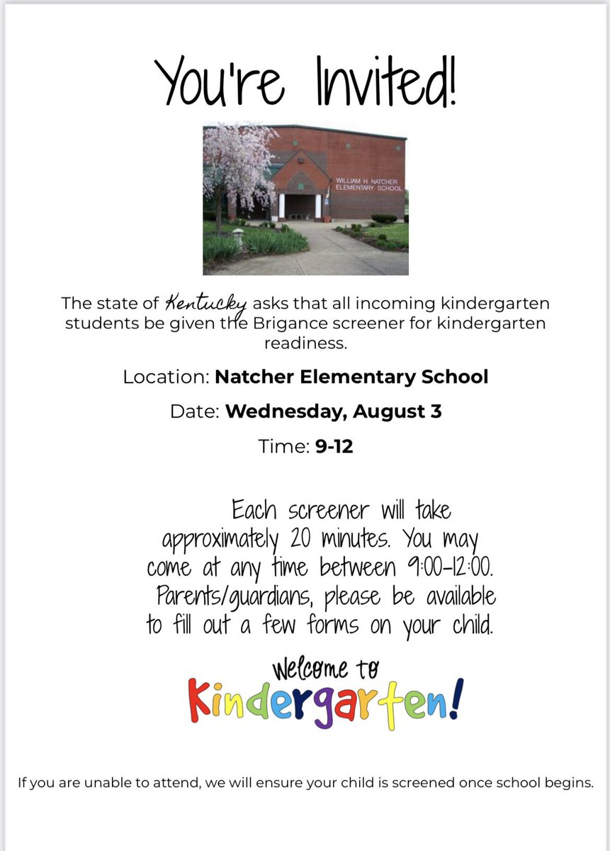 Kindergarten families - mark your calendars!