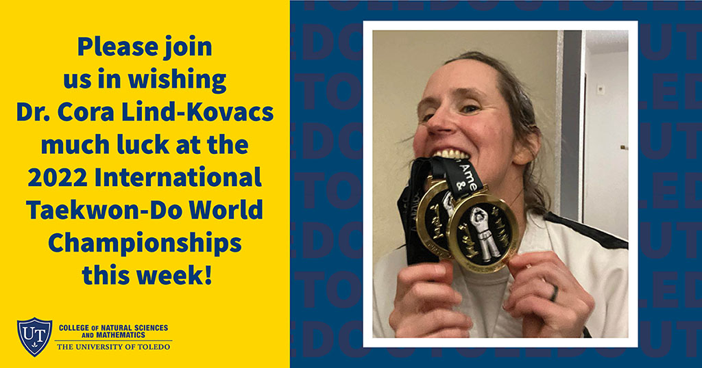 UToledo_NSM's tweet photo. Join us in wishing Dr. Cora Lind-Kovacs @UToledo @ChemistryToledo much luck as she represents #TeamUSA at the 2022 International Taekwon-Do World Championships being held in Netherlands from July 26-31, 2022. #UToledo #UToledoRocketScience #UToledoNSM #ChemistryToledo #ITFWC2022 https://t.co/o15zov976j
