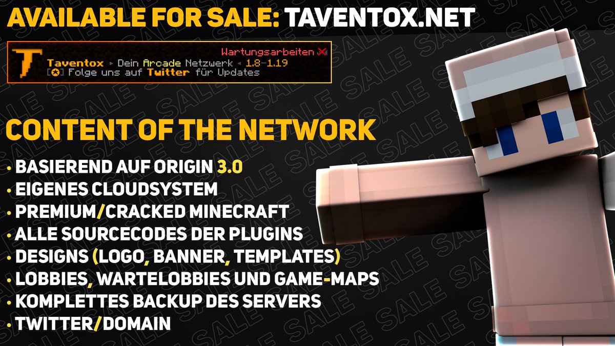 thepxscxl's tweet image. Taventox steht zum Verkauf! 💰

 ⚙️ Origin 3.0
 ✅ Minecraft Premium/Cracked
 🇺🇸 Language System
 🐦 @TaventoxNET 

Bei ernsthaftem Interesse gerne per Direktnachricht oder auf Discord (pascal#7454) melden. 👀

❤️ &amp;amp; 🔁 für Support :)