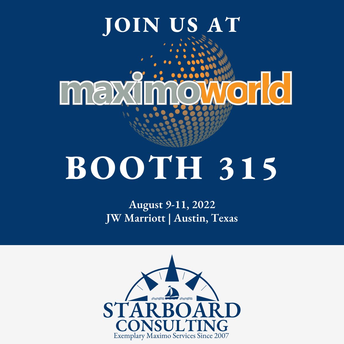 MaximoExperts's tweet image. Are you attending @MaximoWorld, August 8-11 in Austin, Tx? If so, we would love to connect with you! Visit us at booth 315, say hi, and pick up some great swag!