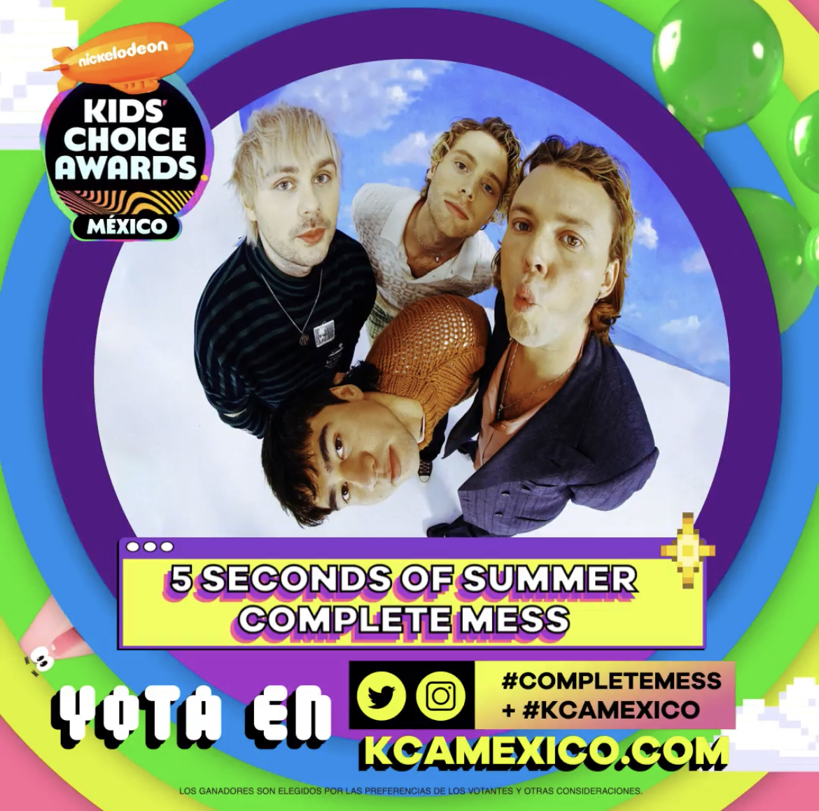 NickelodeonLA's tweet image. Los chicos están entre los finalistas, ¡no dejes de votar por @5sos ! Usa #CompleteMess + #KCAMexico y sigue votando en kcamexico.com 💚🎶