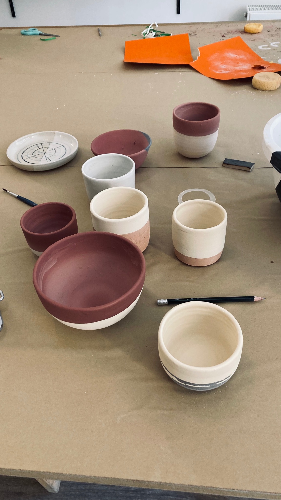 Cups and bowls made in my pottery class