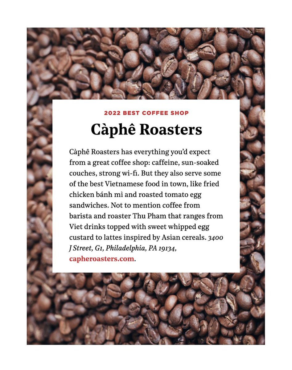 CapheRoasters's tweet image. Thank you to each and every one of you who have visited/revisited the cafe 🥺 Any time one of our wonderful baristas sees a familiar face and are able to reconnect, it makes me SO happy. They will always take care of you - I promise.

Thank you @phillymag for this recognition ❤️
