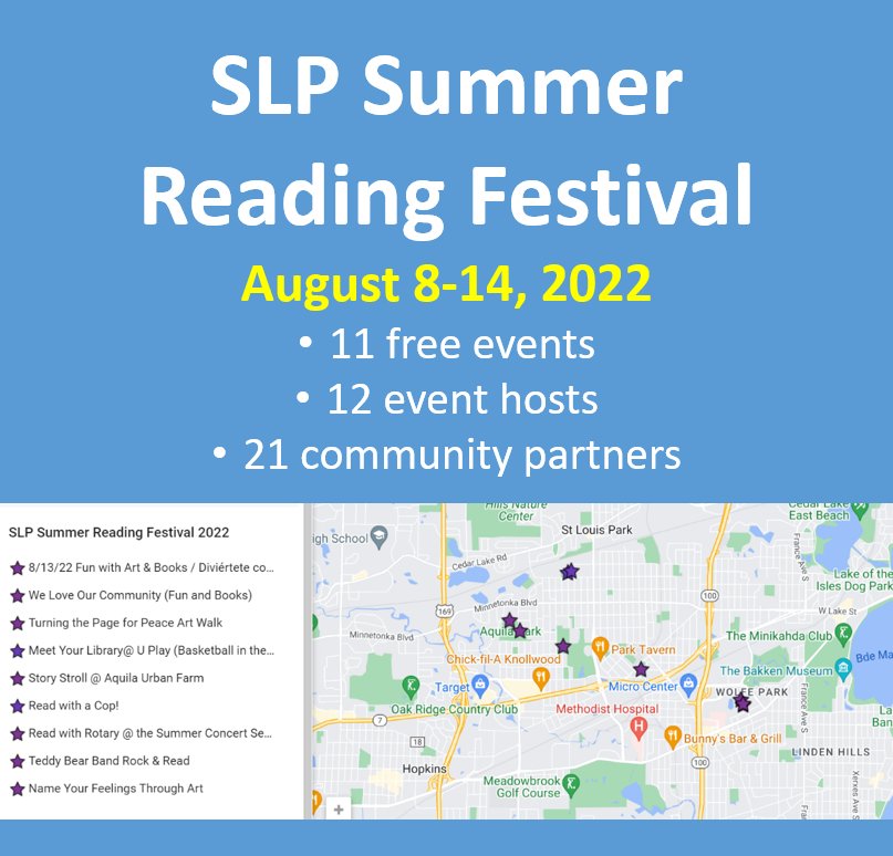 SLPReadFest's tweet photo. We’re counting down until the SLP Summer Reading Festival fun begins! Check out our interactive map to see the growing list of events happening across the city. 📖 We’ll share a closer look at each event in the coming days, so stay tuned. #SLPReadFest
MAP: https://t.co/FPJrG0Wl2M https://t.co/Qhs9tssKGq