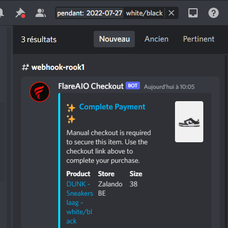 first time with flare on zalando 😀
Bot: 
<a href="/FlareAIOBot/">Flare</a> <a href="/FlareAIO/">Flare</a> 
Cg: 
<a href="/EscapeNotify/">Escape</a> 
@LuteciaProject
Proxies : @TyphonProxies  
Teacher : 
<a href="/97checkout/">97mlk</a>